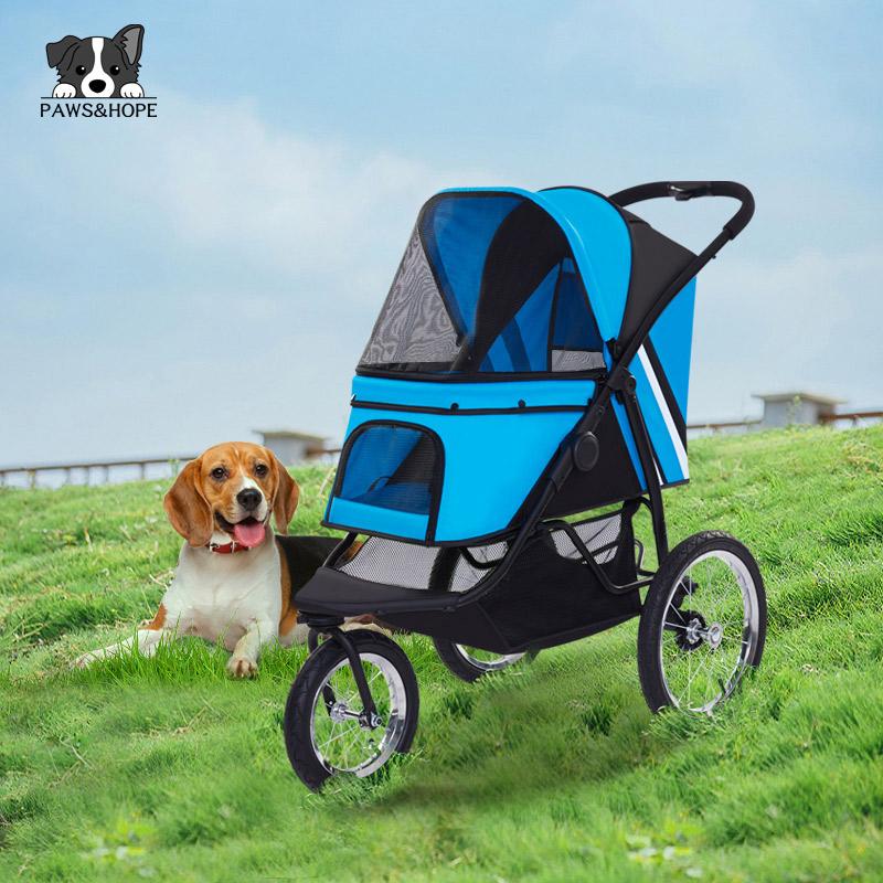 Pet Stroller Carrier Travel With Large Wheels